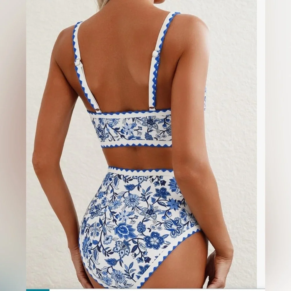 Women’s Bikini Blue Floral Whip Stitch 2 Piece
High Waisted Scoop Bathing Suits - Picture 8 of 9